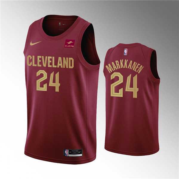 Men%27s Cleveland Cavaliers #24 Lauri Markkanen Wine Icon Edition Stitched Basketball Jersey Dzhi